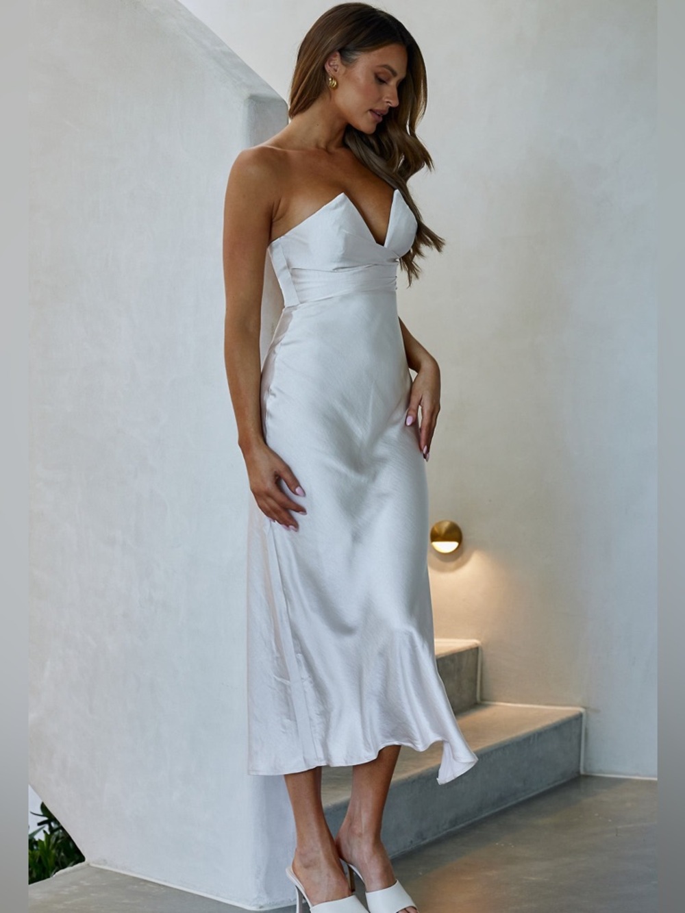 Ma Jolie Strapless Midi Dress Champagne by saints and secrets - Picture 7 of 10